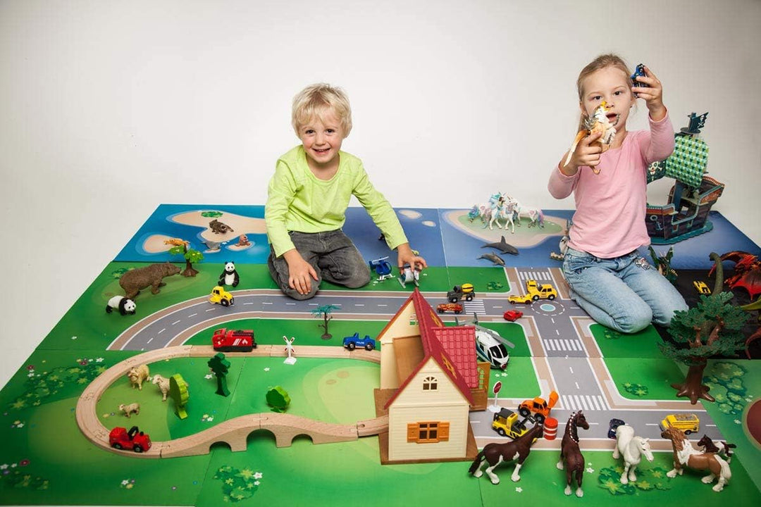 playmatt Spielmatte - Graslandschaft mit Teich | rutschfest | 100% schadstofffrei | waschbar, Grasla