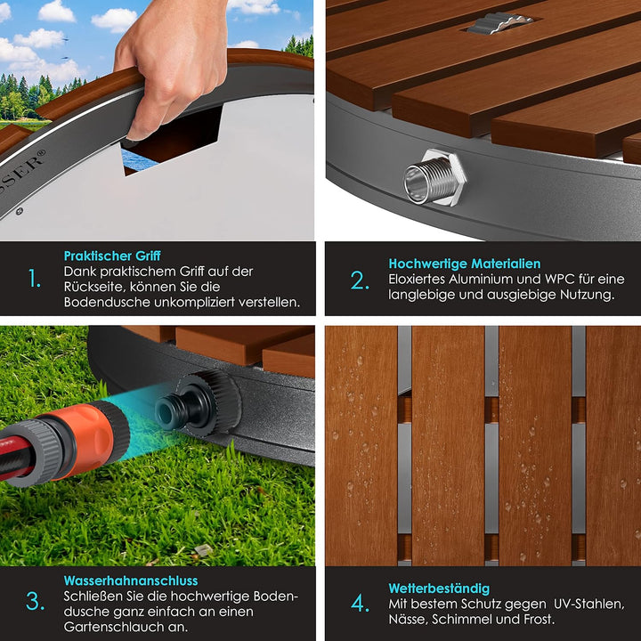KESSER® Gartendusche Bodendusche Aussendusche Saunadusche Campingdusche Ø 70 cm Rund Fontänenhöhe bi