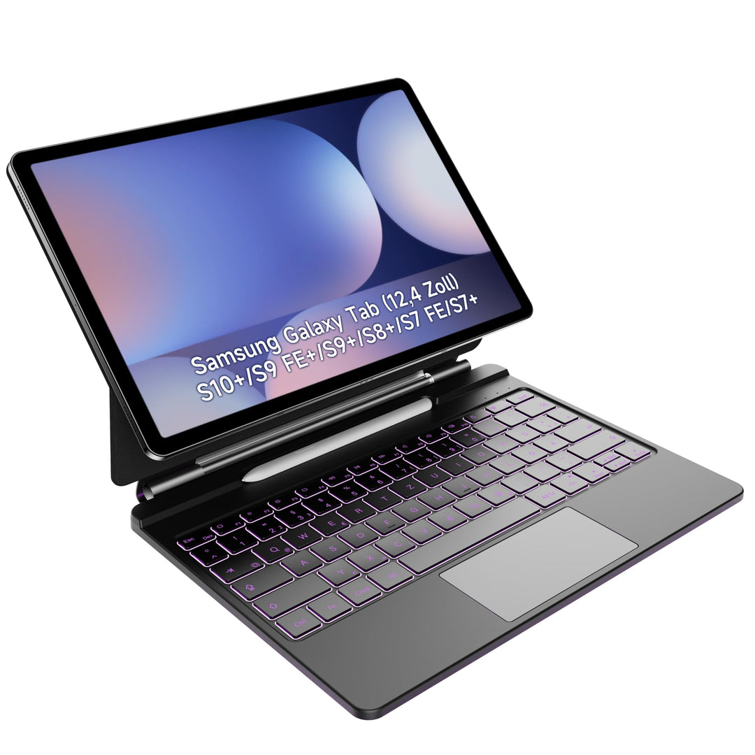 HOU Tastatur hülle für Samsung Galaxy Tab S10+/S9 FE+/S9+/S8+/S7 FE/S7+ (12,4 Zoll) mit Magnetstände