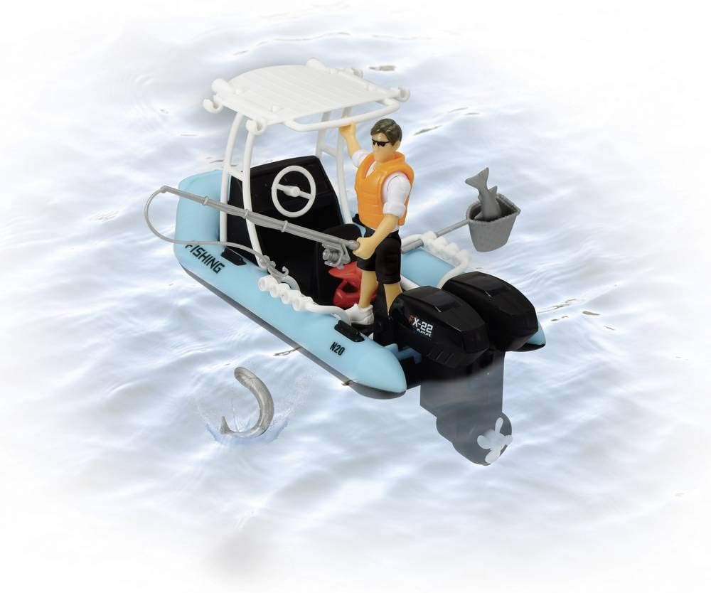 Dickie Toys Playlife-Schlauchboot Set, Boot mit Schwimmfunktion, Angelzubehör, Anglerboot, inkl. Act