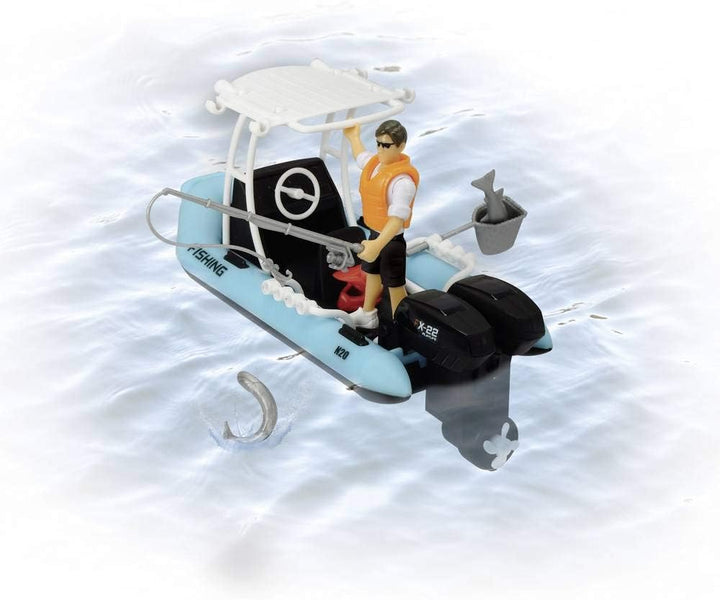 Dickie Toys Playlife-Schlauchboot Set, Boot mit Schwimmfunktion, Angelzubehör, Anglerboot, inkl. Act
