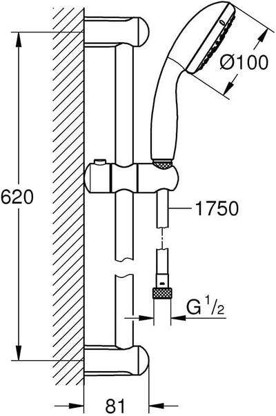 GROHE Tempesta 100 | Brausen & Duschsysteme - Brausestangenset, 3 Strahlarten | chrom | 27644001 Zei