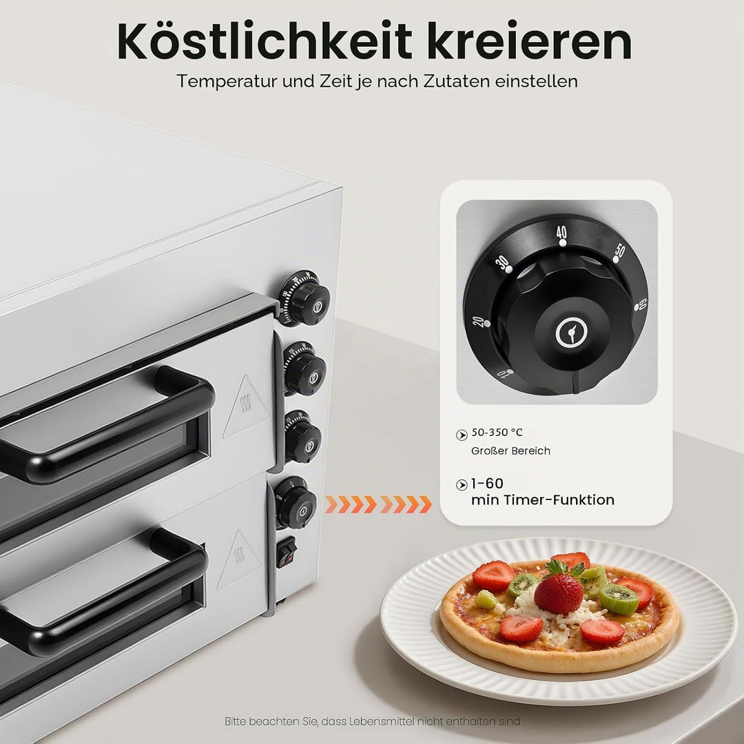 Doppelter Pizza-Ofen, Edelstahl-Ofen, einstufig 20L, mit eingebauter Beleuchtung, Timer, Temperaturr
