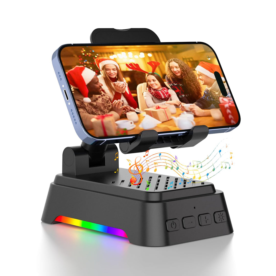 doopo Bluetooth Lautsprecher mit Licht,Faltbar Handyhalterung für Smartphones Tablets, 4-in-1 Tragba