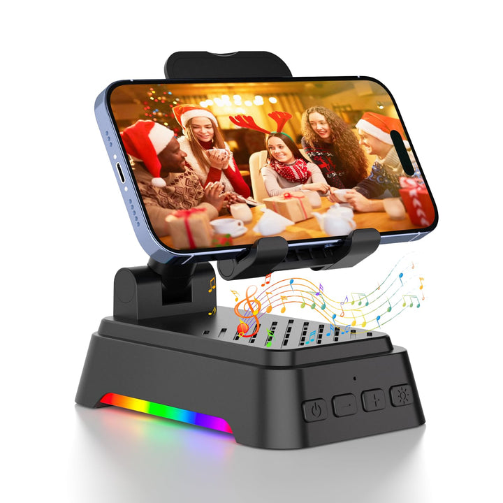 doopo Bluetooth Lautsprecher mit Licht,Faltbar Handyhalterung für Smartphones Tablets, 4-in-1 Tragba