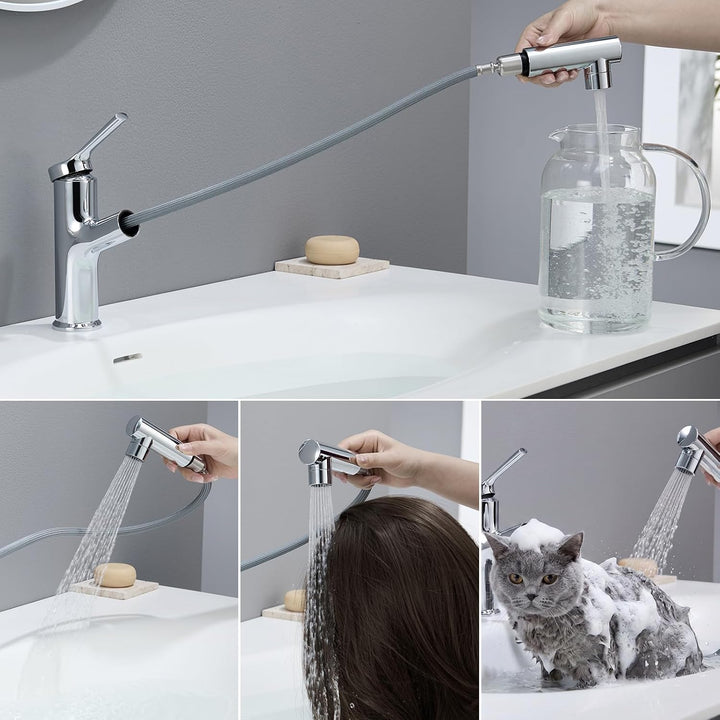 CECIPA Wasserhahn Bad Ausziehbar, Waschtischarmatur mit 2 Strahlarten Brause zum Haarewaschen, Hochd