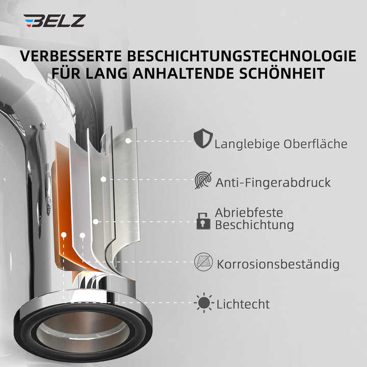 BELZ Wasserhahn Bad Einhebel Mischbatterie aus Messing, Wasserhahn fürs Badezimmer, Wassersparend &
