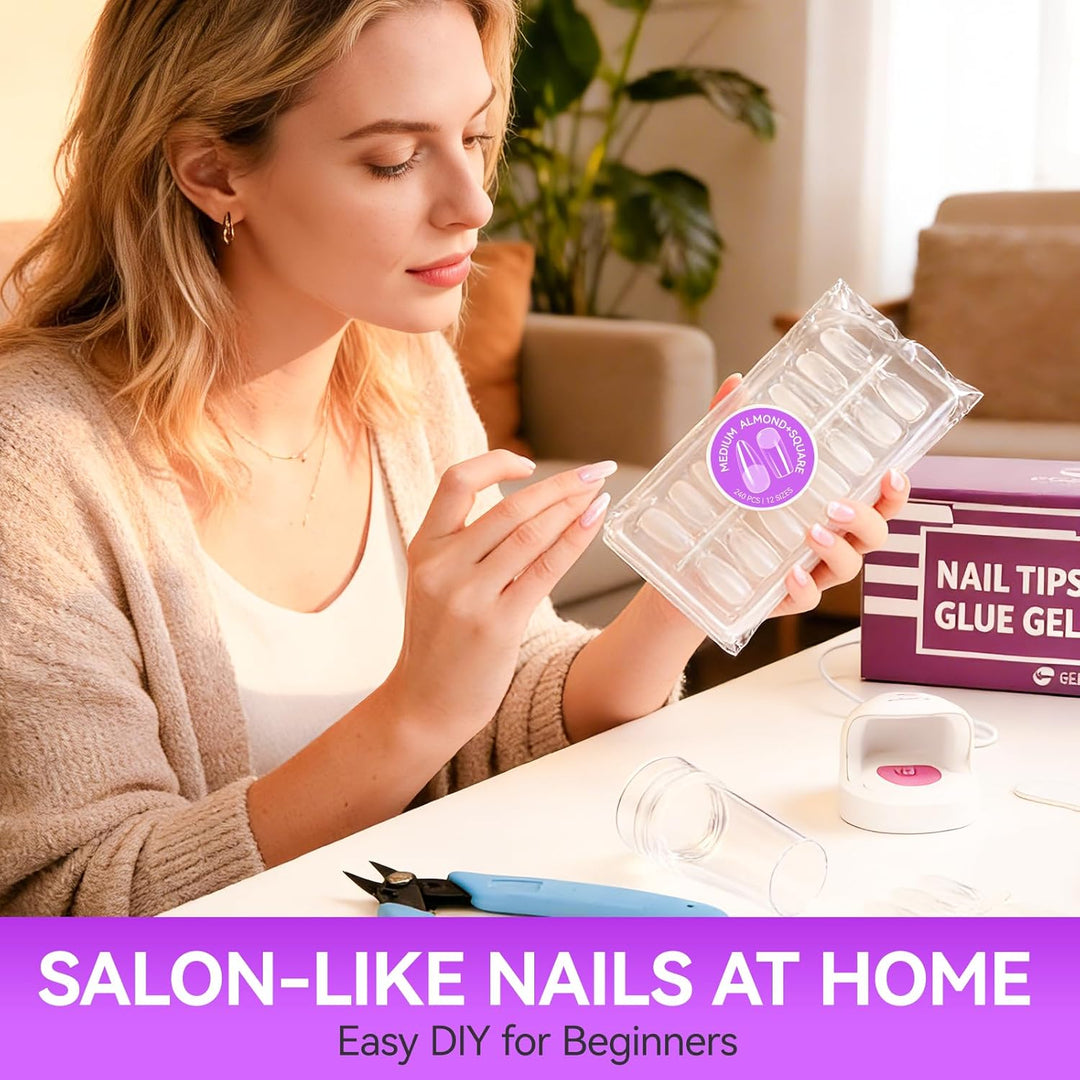 Gelike ec Nageltips und Nagelgelkleber Kit -Gel x Nail Extension Set Mini Nagellampe 6 in 1Nagelkleb