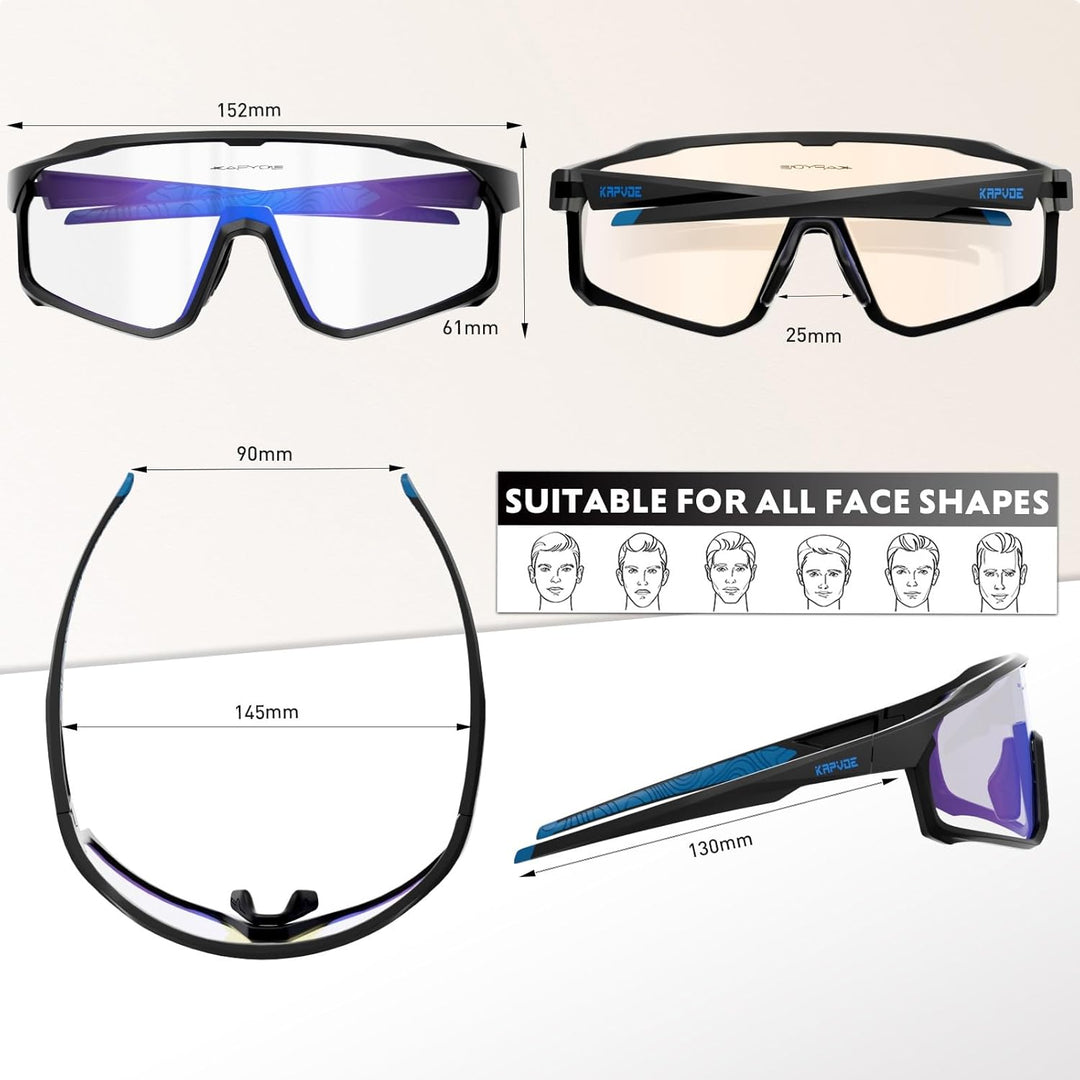 KAPVOE Fahrradbrille Selbsttönend Sportbrille Herren Damen Sonnenbrille Mountain Bike Brille MTB Kla