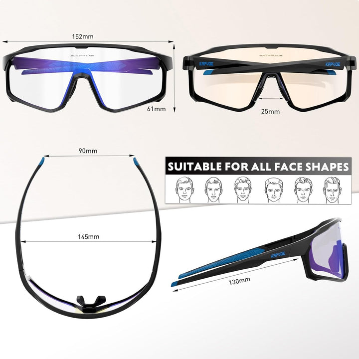 KAPVOE Fahrradbrille Selbsttönend Sportbrille Herren Damen Sonnenbrille Mountain Bike Brille MTB Kla