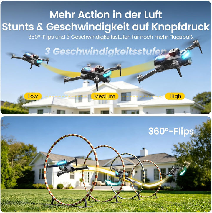 DEERC Drohne mit Kamera 1080P, faltbarer Quadrocopter für Jugendliche und Anfänger, 4,3-Zoll-HD-Bild