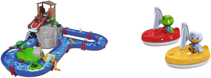 AquaPlay - Adventureland - Wasserbahn mit Berg, Turm und Stausee & 2 Segelboote + 2 Figuren - Zubehö