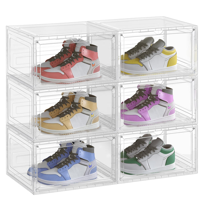 SONGMICS Schuhboxen 6er Set, Schuh-Organizer durchsichtig, aus Kunststoff, mit Tür, stapelbar, 33 x
