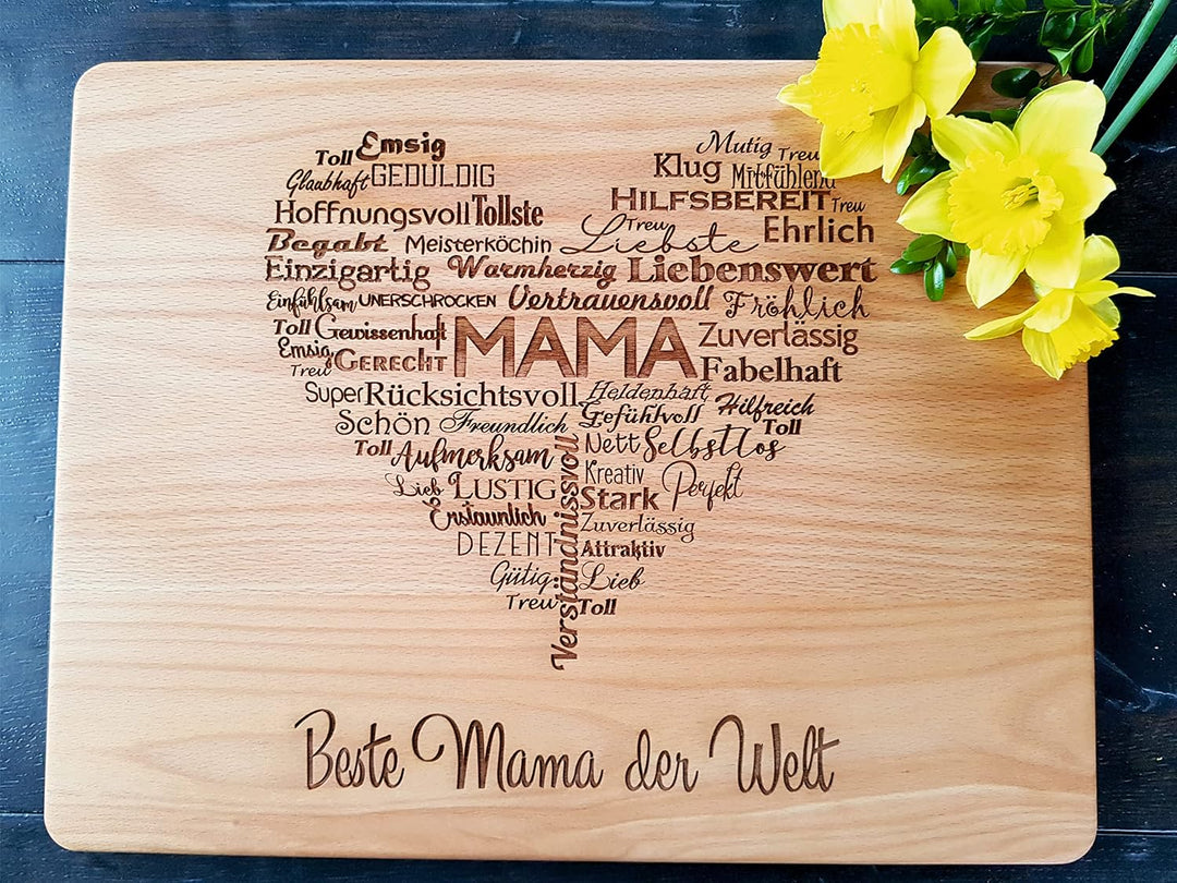 Handgefertigt Holzbrett für die beste Mama der Welt | Grosses Schneidebrett holz mit Lasergravur - 3