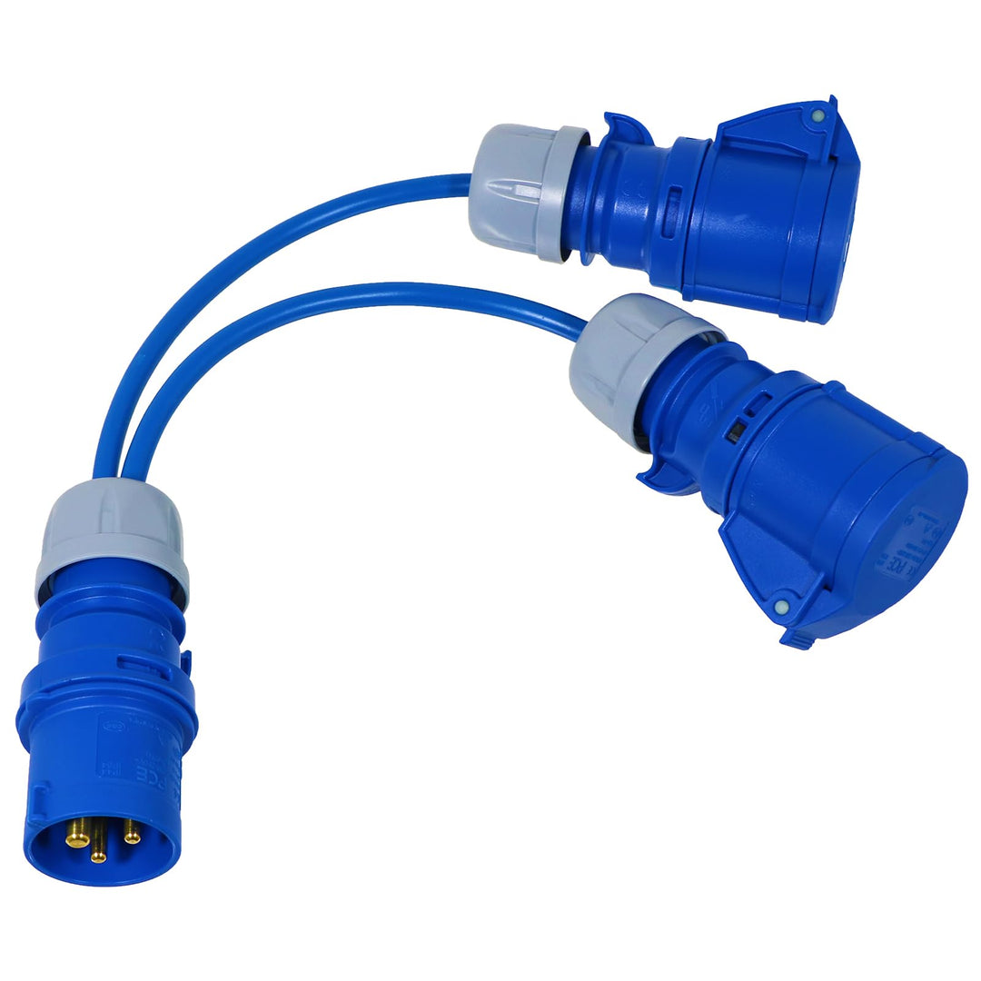 SPARES2GO 16-A-Splitterkabel, 240 V, für Wohnwagen und Wohnmobile, 2-Wege-Anschluss, Y-Stück, 2 x 16