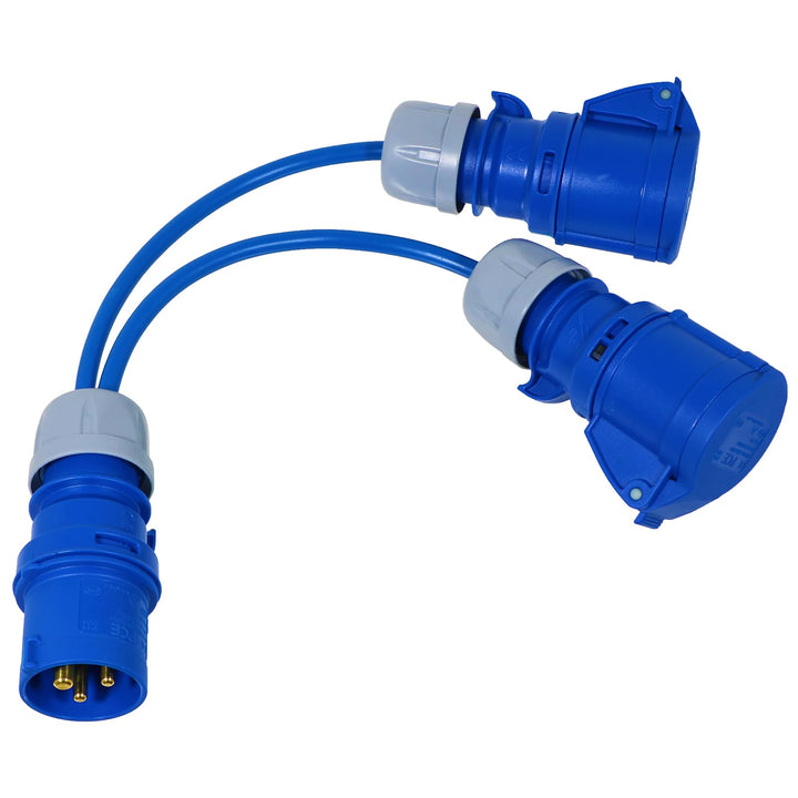 SPARES2GO 16-A-Splitterkabel, 240 V, für Wohnwagen und Wohnmobile, 2-Wege-Anschluss, Y-Stück, 2 x 16