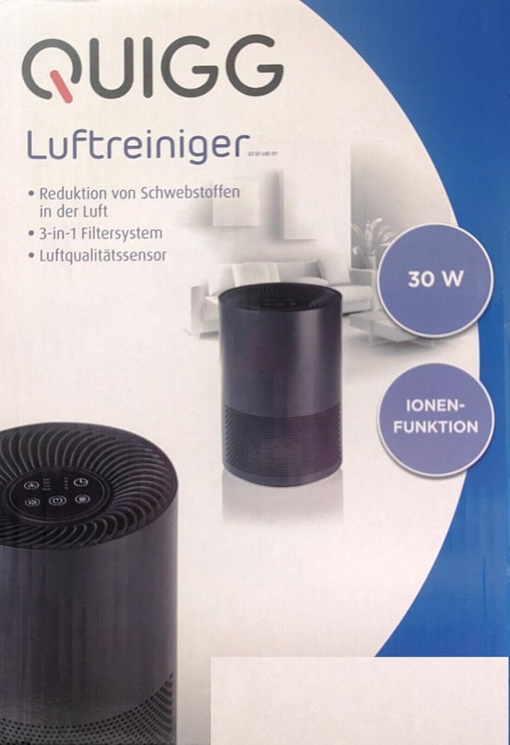 Quigg Luftreiniger EPA-Filter und Aktivkohlefilter Lufterfrischer 30W Sensor (Schwarz), Schwarz