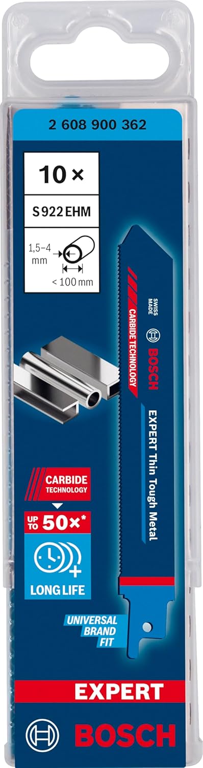 Bosch Professional 10x Expert ‘Thin Tough Metal’ S 922 EHM Säbelsägeblatt (für Edelstahlbleche, Läng