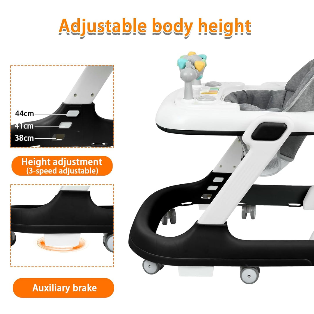 Lauflernhilfe Baby 3in1, Faltbarer Lauflernwagen ab 6 Monate mit höhenverstellbarem Sitz, Musik- & L