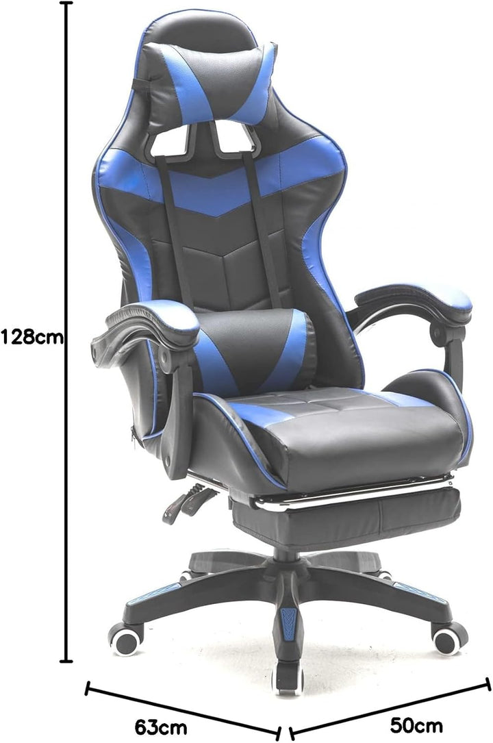 VDD Gaming Stuhl Cyclone mit Fussstütze - Bürostuhl - Racing Gaming Stuhl - blau schwarz
