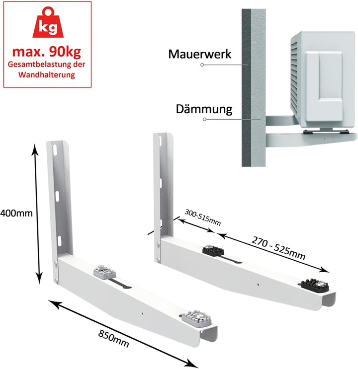 Wandhalterung TMPC 850 für Klimaanlage Aussengerät bis 90kg bei WDVS (Wärmedämmverbundsystem) - Wand