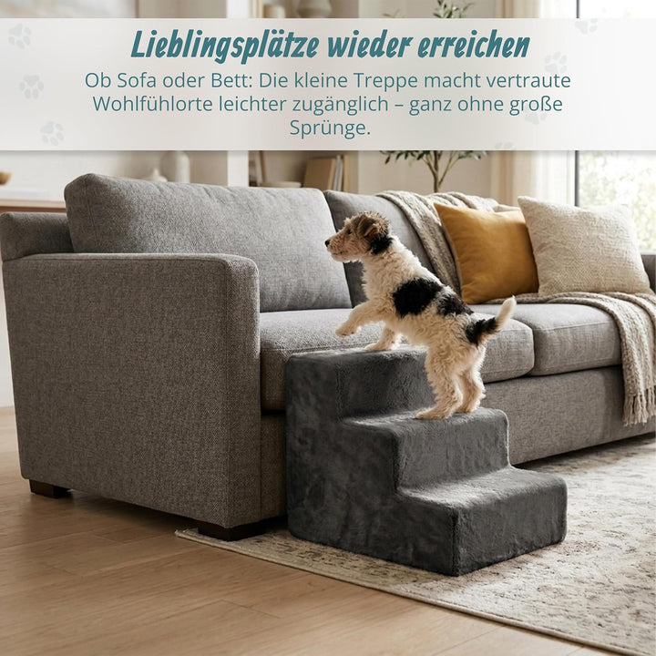 Relaxdays Hundetreppe, 3 Stufen, HxBxT: 36,5 x 35 x 45 cm, 50 kg, Abnehmbarer Stoffbezug, Hunderampe