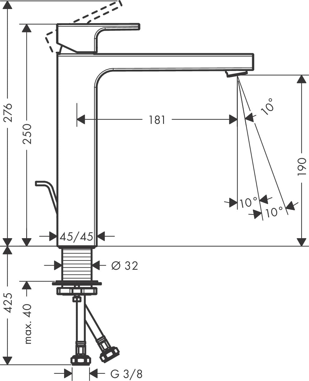 hansgrohe Vernis Shape - Waschtischarmatur mit Zugstangen-Ablauf, isolierte Wasserführung, Wasserhah