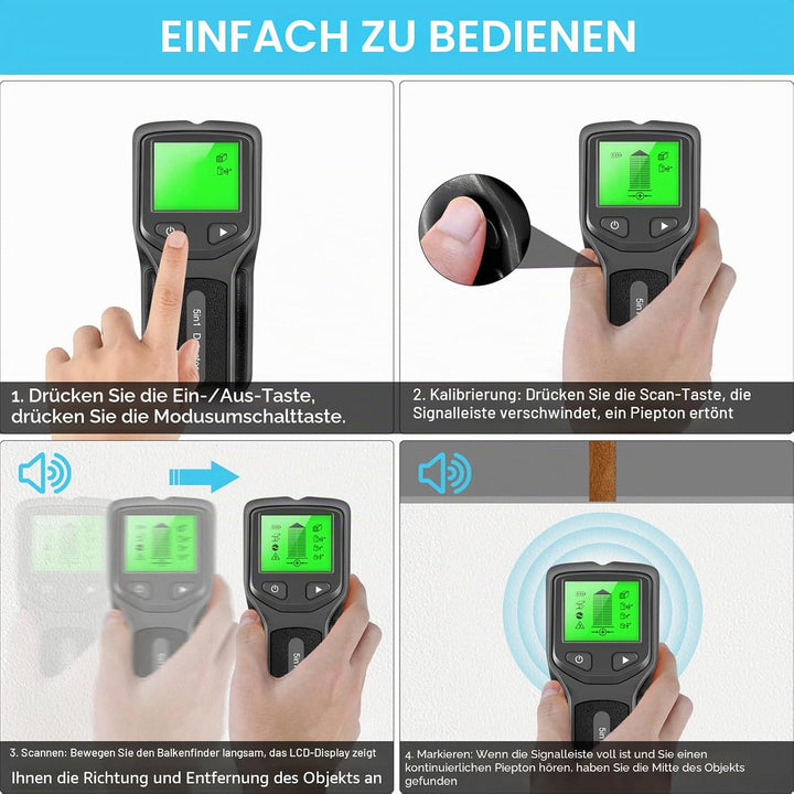 Shkalacar Digitales Ortungsgerät, 5 in 1 Elektronischer Wandscanner-Detektor mit HD LCD Display, Aku