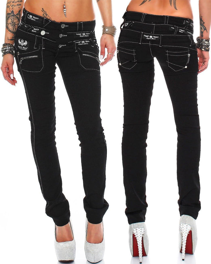 Cipo &amp; Baxx Damen Jeans – Slim Fit &amp; Used Look | Modische Kontrastnähte &amp; Mehrtaschen | Bequeme Stre