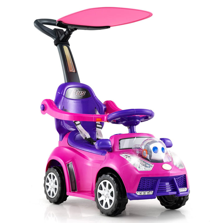 DREAMADE Kinder Rutschauto, 3 in 1 Schiebeauto mit abnehmbarem Verdeck, Sicherheitsgurt & Stauraum,