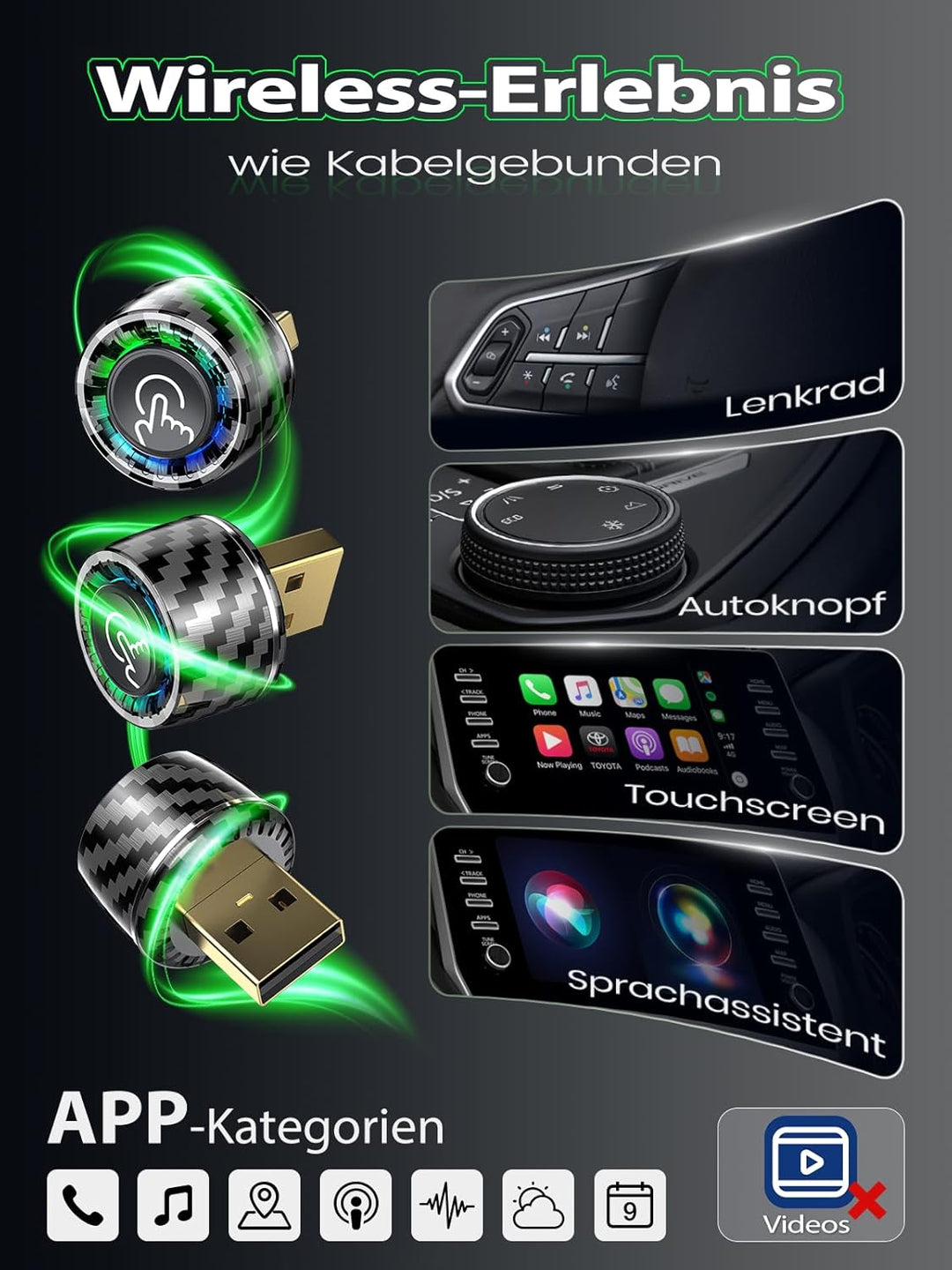 Versteckter CarPlay Wireless Adapter – Benutzerwechsel per Taste, Android Auto Wireless Adapter, Ult