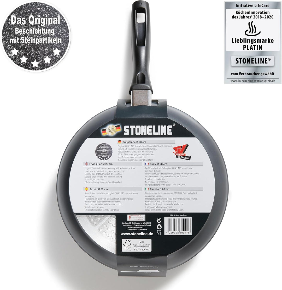 STONELINE Bratpfanne 28 cm, induktionsgeeignet, Aluguss, Antihaftbeschichtung mit echten Steinpartik