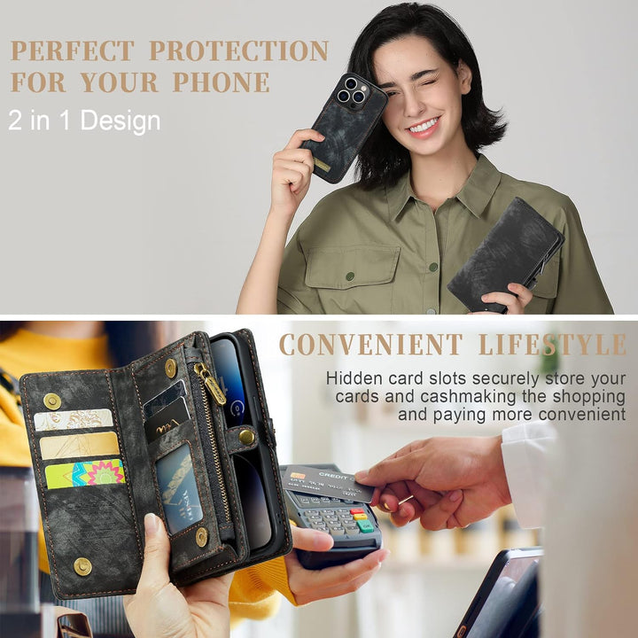 UFinetech iPhone 14 Pro Hülle, Flip Leder TPU Stossfest Kartenfach Tasche Handyhülle iPhone 14 Pro (