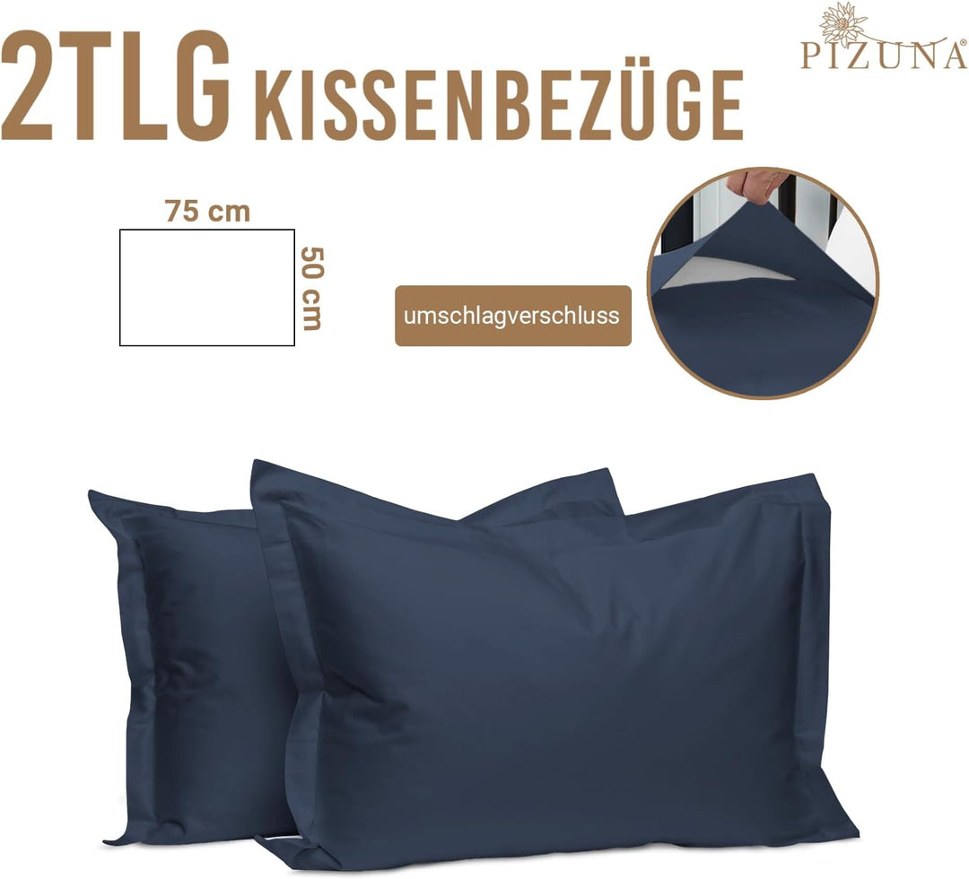 Pizuna Luxuriöser Kopfkissenbezug 50x75 cm 2er Set Dunkelblau, 800 Fadenzahl Baumwolle Kissenbezüge,