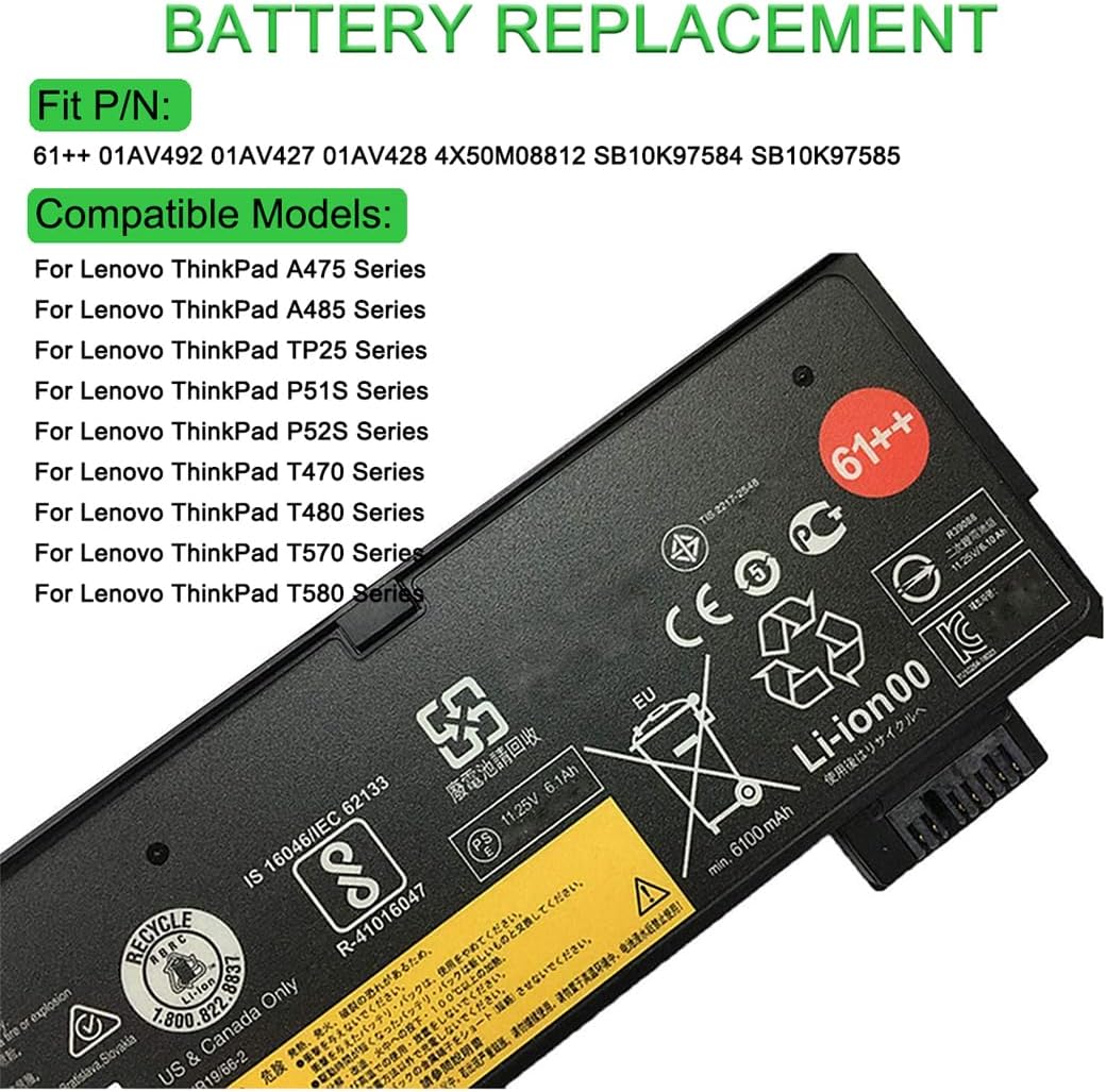 XITAIAN 11.25V 72Wh 6320mAh 01AV492 Ersatz Laptop Akku für Lenovo ThinkPad TP25 P51S P52S T470 T480