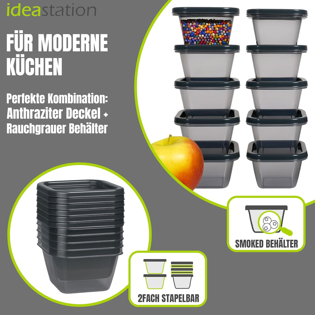idea-station Gefrierdosen klein 16 x 100 ml - anthrazit - BPA-freie mini Vorratsdosen mit Deckel - b