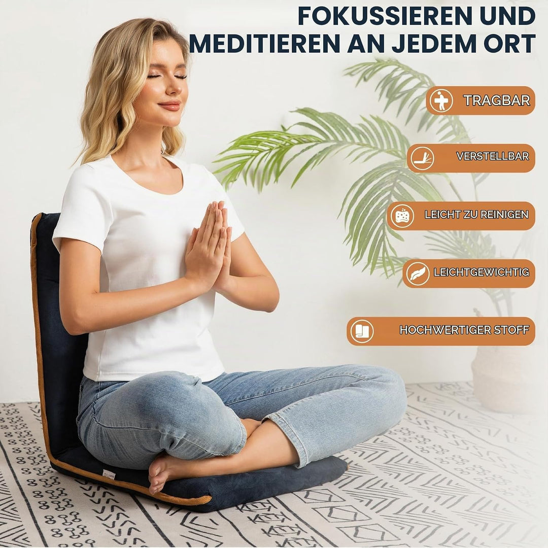 bonVIVO Bodenstuhl mit Rückenlehne Easy II - Sitzkissen &amp; Outdoor Relaxsessel für Meditation, Yoga,