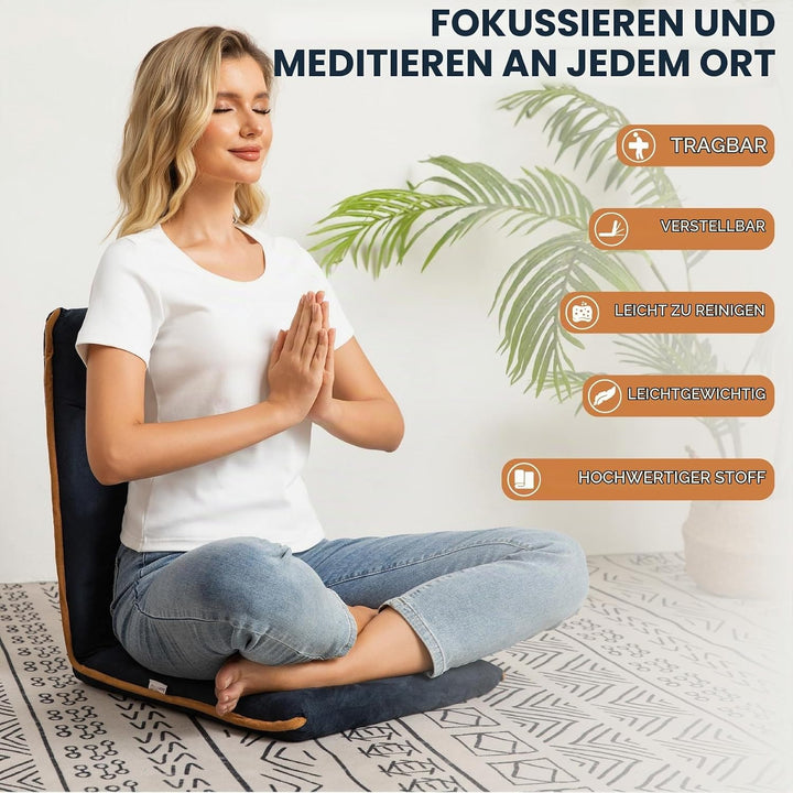 bonVIVO Bodenstuhl mit Rückenlehne Easy II - Sitzkissen &amp; Outdoor Relaxsessel für Meditation, Yoga,