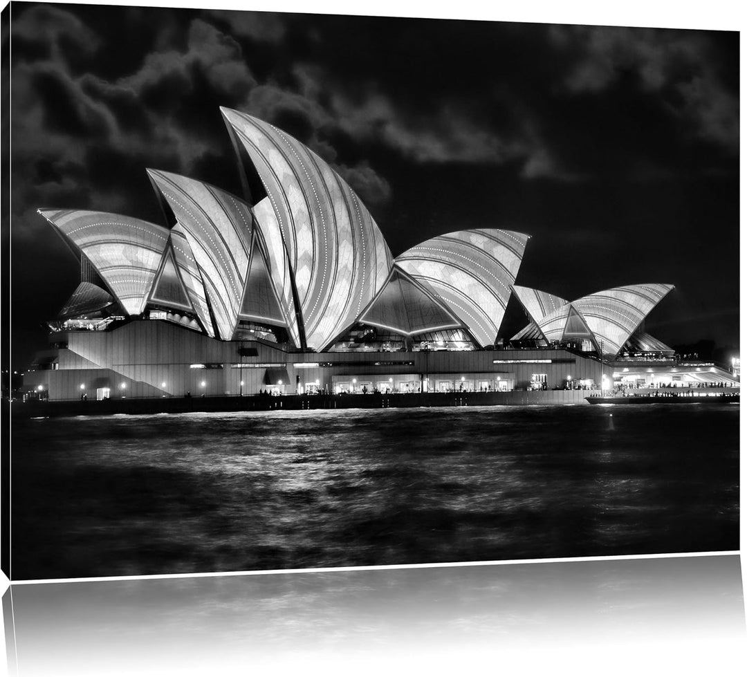 Pixxprint Monocrome, Sydney Opera House blau gelbe Streifen, Format: 100x70 auf Leinwand, XXL riesig