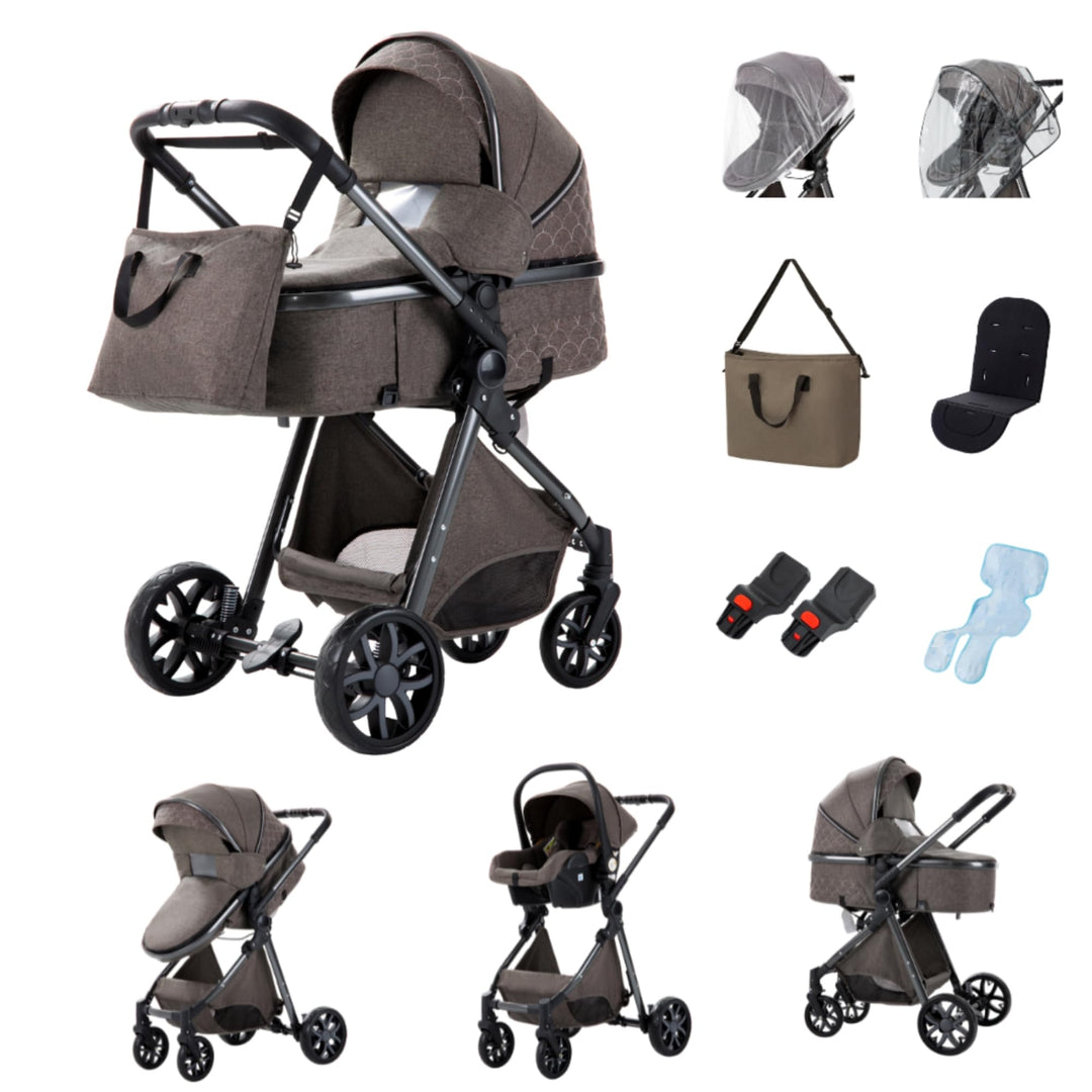 YAZOCO kinderwagen 3 in 1,Kombikinderwagen reisesysteme mit tragbar Wickeltasche Moskitonetz Regensc