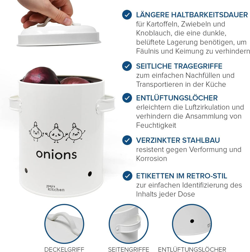 Joejis 3er Set Kartoffel Zwiebel Knoblauch Aufbewahrungsbox -Grosser Vorratsbehälter aus Metall - St
