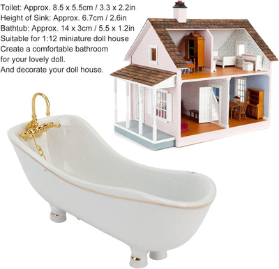 Focket 1:12 Puppenhaus Badezimmer, 5 PCS Puppenhaus Miniatur Möbel Set, Niedliche Exquisite Porzella