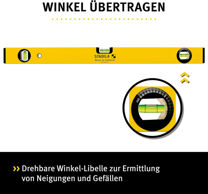 STABILA Wasserwaage Type 70 W, 40 cm, leichtes Alu-Profil, 1 Horizontal-Libelle, 1 Vertikal-Libelle,