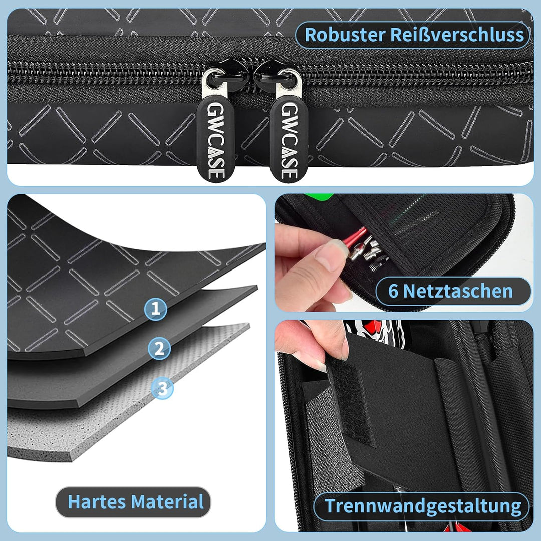 GWCASE 6 Dart Tasche Tragetasche, Schützender Dartcase für Stahl/Soft Tip Darts, Flüge, Wellen, trag