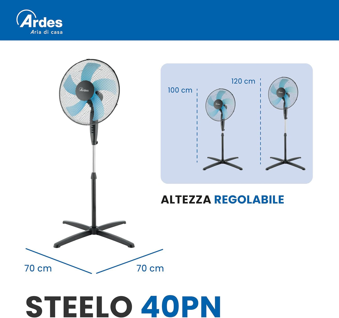Ardes - AR5ST40PN Standventilator STEELO 40N 5 Flügel - Bodenventilator 40 cm Oszillierend mit verst