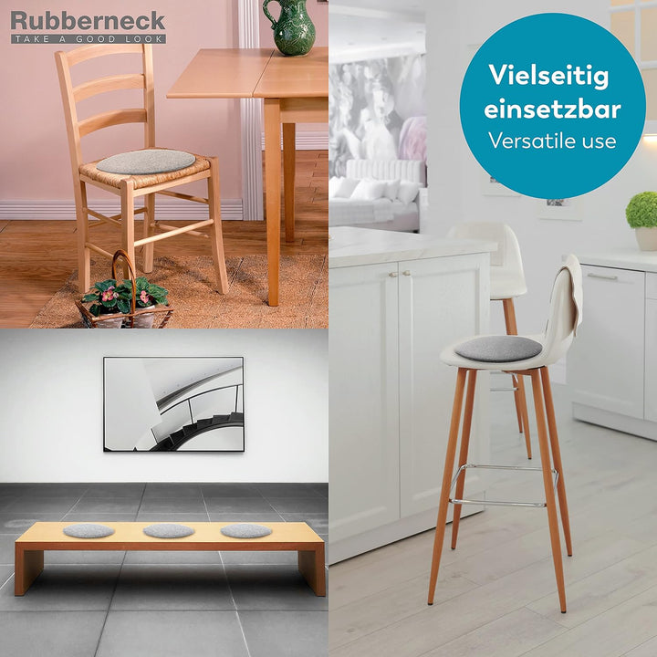Rubberneck 8er Set rutschfeste Filz Sitzkissen rund, Stuhlkissen mit Antirutsch-Noppen, hellgrau Hel