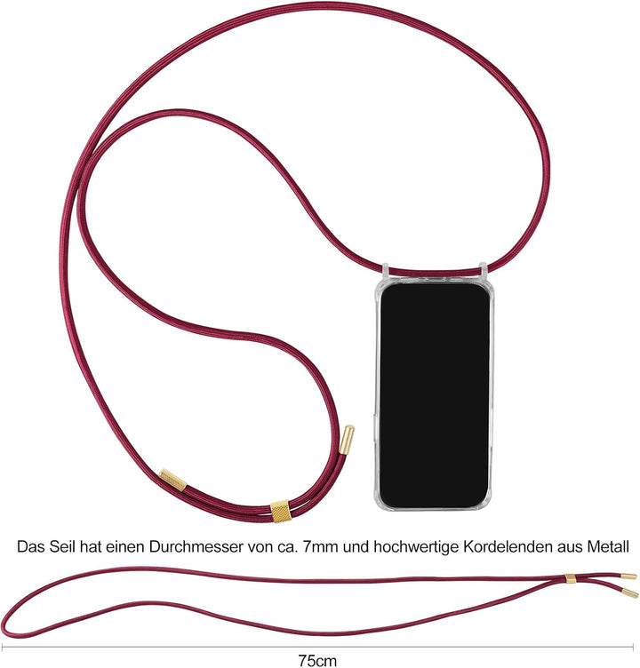DiDaDi Handyhülle für iPhone 12 Mini Hülle mit Band & Magnet - Transparente Handykette, Abnehmbar mi