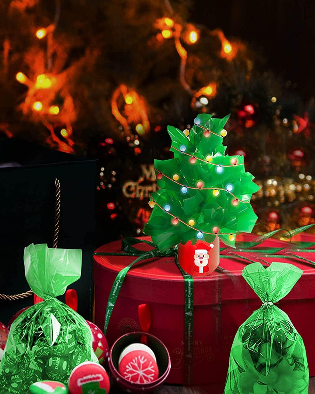Geschenkfolie Transparent Grün 45cm x 30m, 3 Mil Dicke Durchsichtiges Geschenkpapier, Zellophanfolie