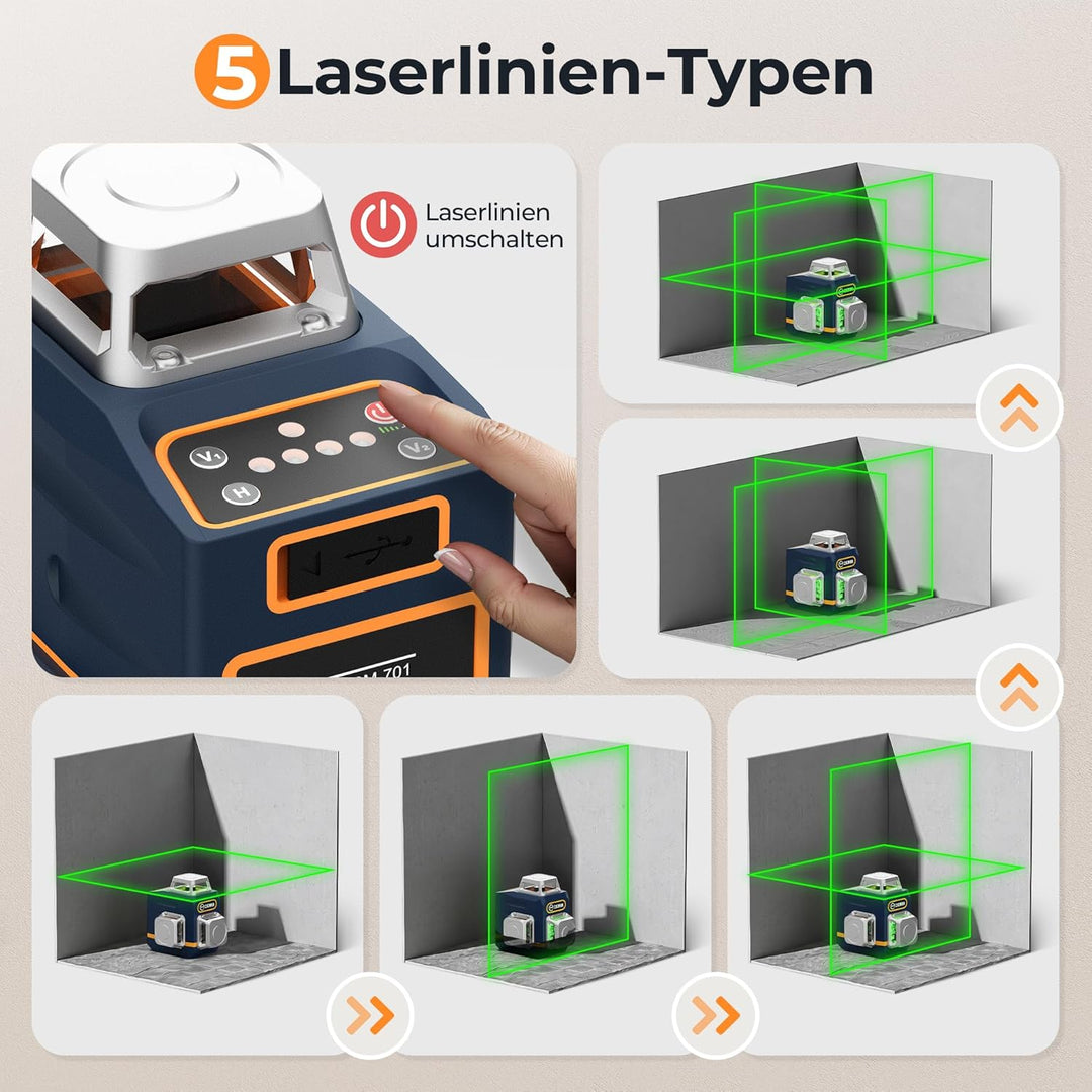 Kreuzlinienlaser, CIGMAN 3x360 Grad Grün Selbstnivellierend Laser Wasserwaage, Baulaser Kreuzlaser L