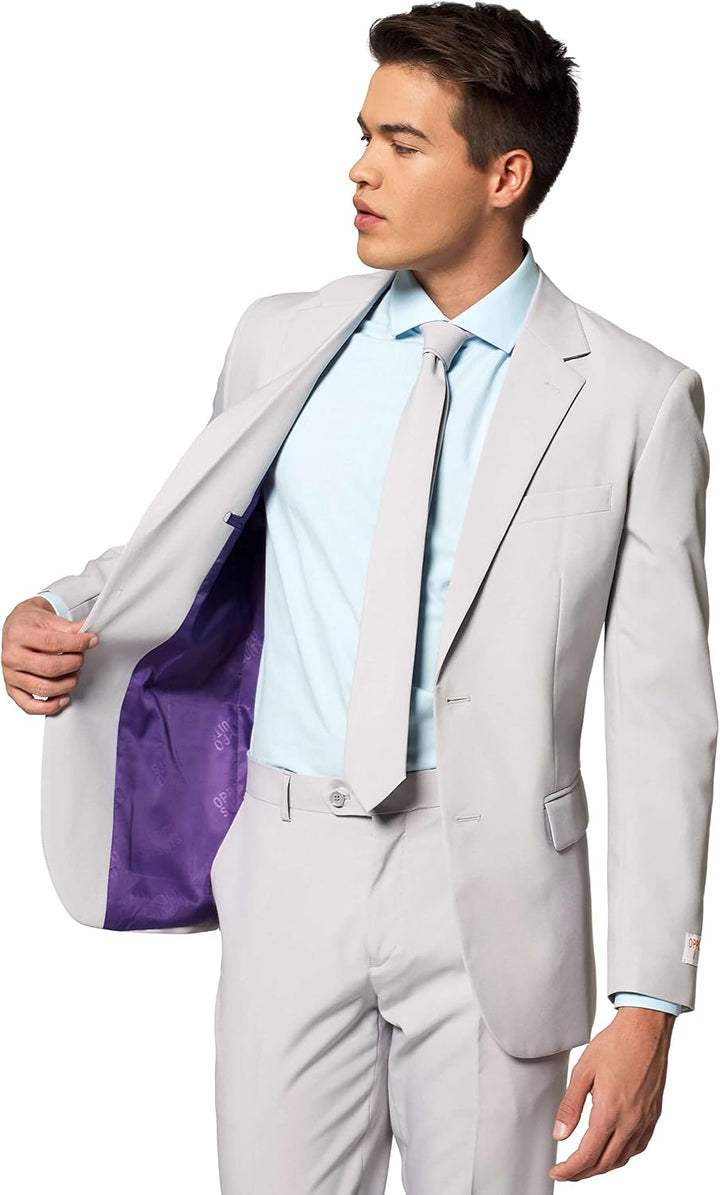 OppoSuits Modisch Party Einfarbige Anzüge für Herren - Mit Jackett, Hose und Krawatte 50 Groovy Grey